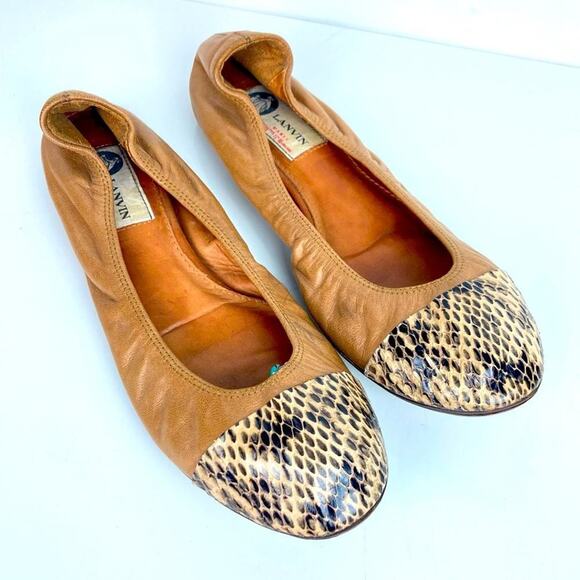 LANVIN Leather Cap Toe Ballet Flats - Size 7 - Picture 2 of 14